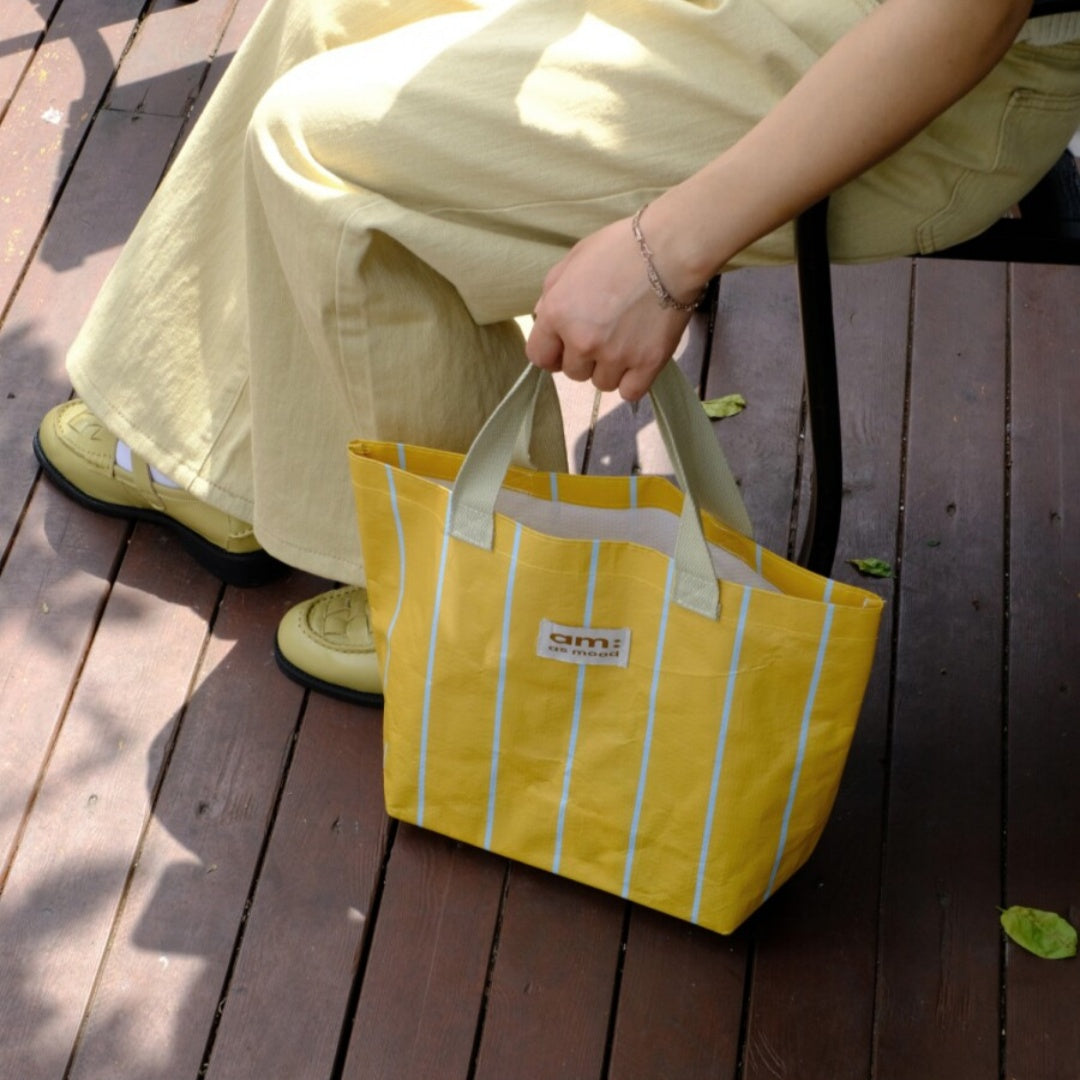 Holiday Striped Woven Lunch Tote Bag - White