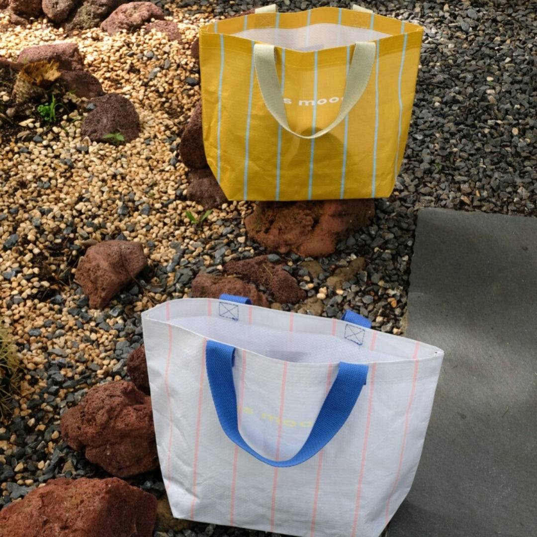 Holiday Striped Woven Lunch Tote Bag - White